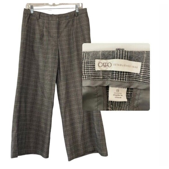 Cato Women's Pants Dress Plaid Gray Wide Leg Mid Rise Size 8 - Picture 2 of 13